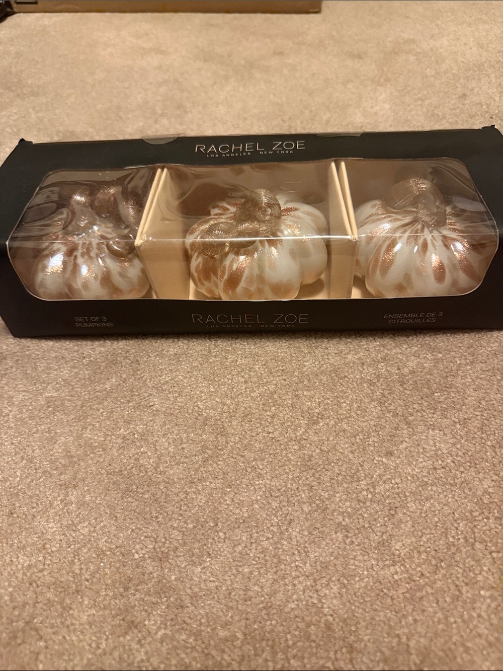NWT Rachel Zoe White and Gold Glass Decorative Pumpkin Trio